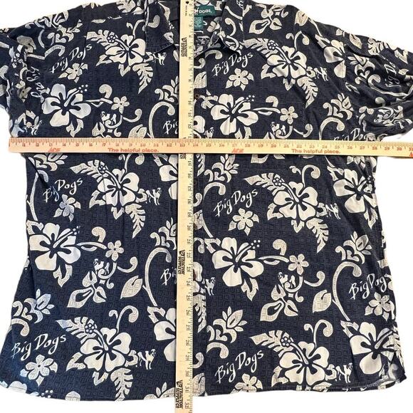 Big Dogs Tropical Blue & White Floral Button-up Shirt Hawaiian Pattern Pocket 3X - Picture 13 of 16